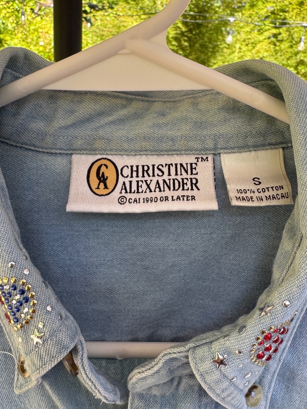 Denim Button-Up Shirt with American Flag Heart Pocket - Picture 5 of 5